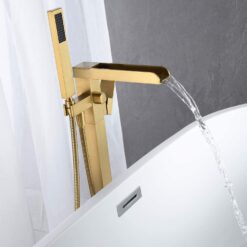Freestanding Bathtub Faucet Floor Mount Tub Filler Single Handle Brass Tap with Hand Shower and Swivel Spout
