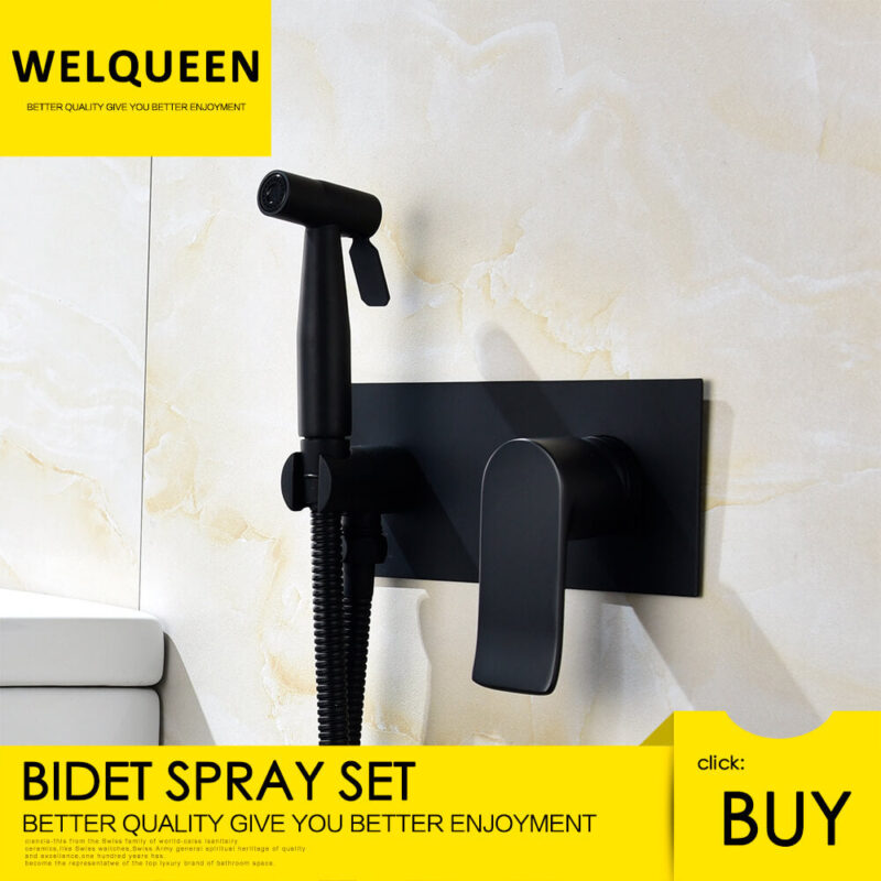 Brass Bidet Spray Set Handheld Bidet Sprayer Matte Black Hot and Cold Mixer for Bathroom with Rough-in Box