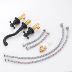 Basin Faucets Wall Mounted Brass Bathroom Sink Basin Mixer Tap Faucet 3 Pcs Black Faucet Dual Handle Sink Mixer Taps