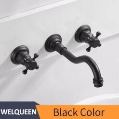 Basin Faucets Wall Mounted Brass Bathroom Sink Basin Mixer Tap Faucet 3 Pcs Black Faucet Dual Handle Sink Mixer Taps