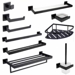 Bathroom Hardware Set | Black Robe Hook Towel Rail Rack Bar Shelf Paper Holder Toothbrush Holder Bathroom Accessories