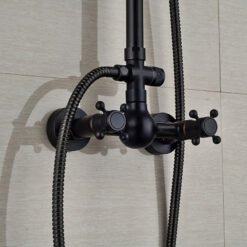Bathroom Rainfall Shower Mixer Faucet Dual Handle Brass Black Shower Set Faucet Wall Mount Rainfall Shower Mixer Tap