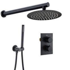 Bathroom Shower Set Matte Black Rain Shower Faucet Wall or Ceiling Mounted Thermostatic Valve System 8-12