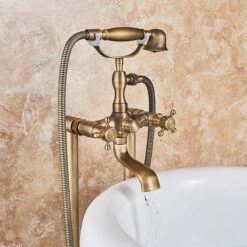 Brass Floor Mounted Tub Sink Faucet Dual Handle Bathroom Freestanding Bathtub Mixer Tap