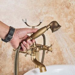 Brass Floor Mounted Tub Sink Faucet Dual Handle Bathroom Freestanding Bathtub Mixer Tap