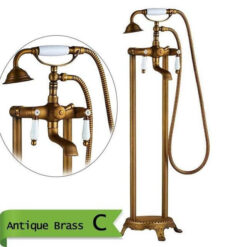Brass Floor Mounted Tub Sink Faucet Dual Handle Bathroom Freestanding Bathtub Mixer Tap